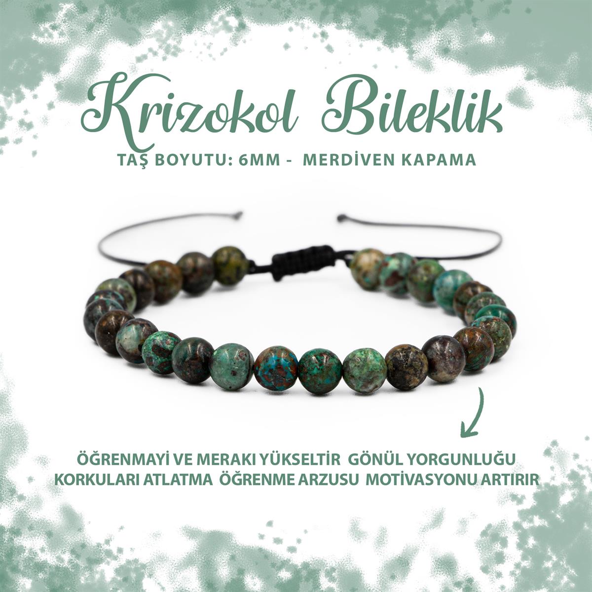 SERTİFİKALI Krizokol 6mm Merdiven Kapama Doğal Taş Bileklik