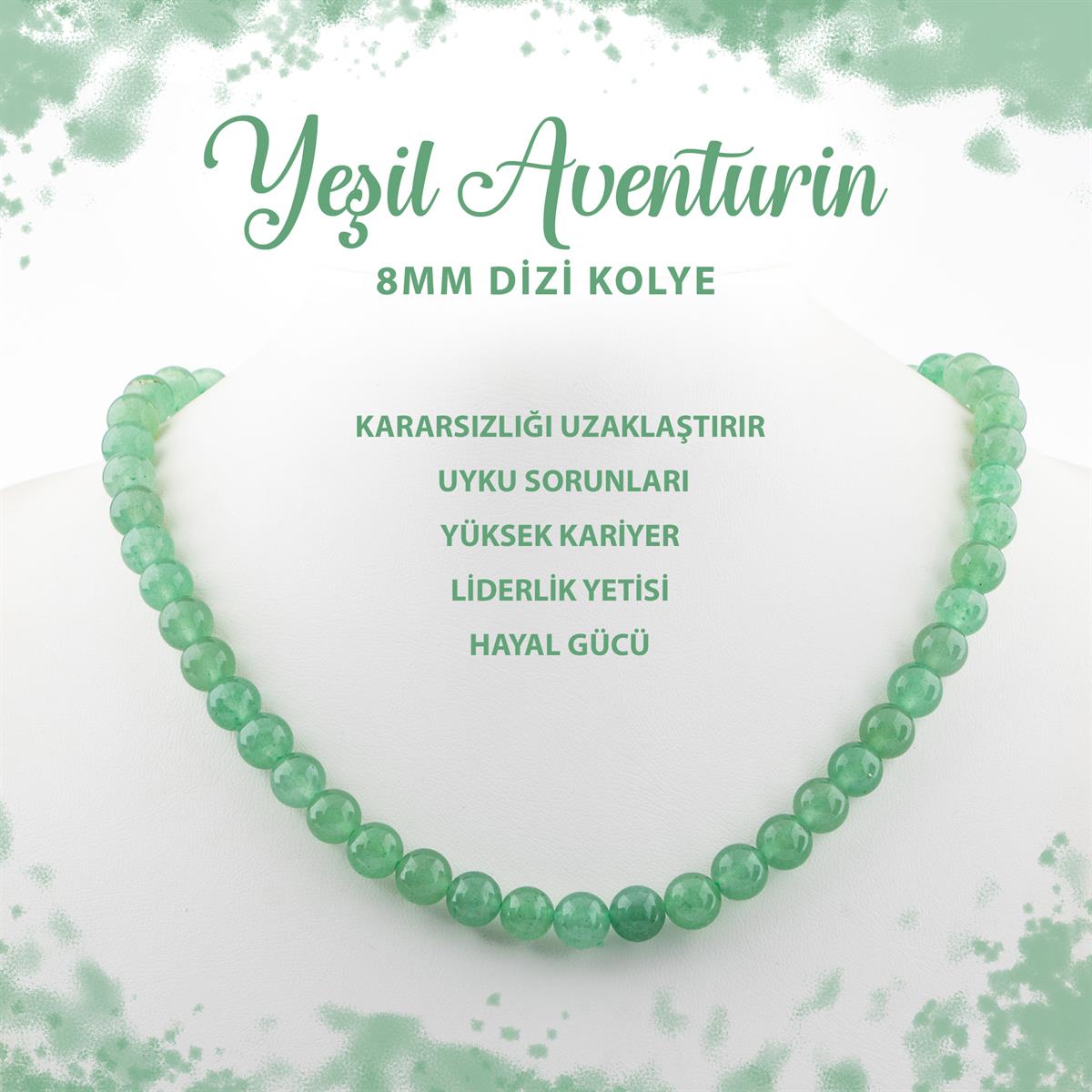 SERTİFİKALI Yeşil Aventurin 8 mm Dizi Doğal Taş Kolye