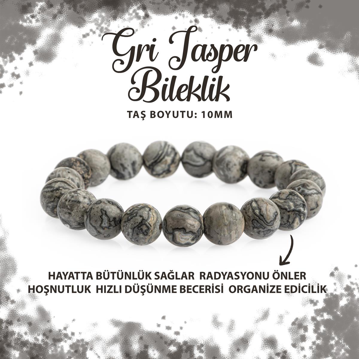 SERTİFİKALI Gri Jasper 10mm Doğal Taş Bileklik