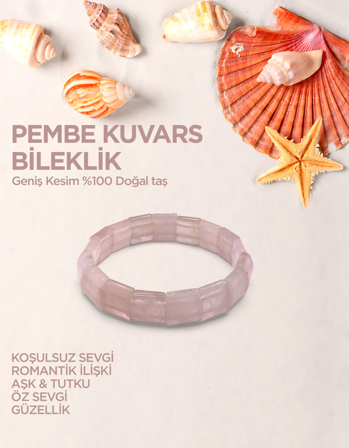 Sertifikalı Pembe Kuvars Geniş Kesim Bileklik