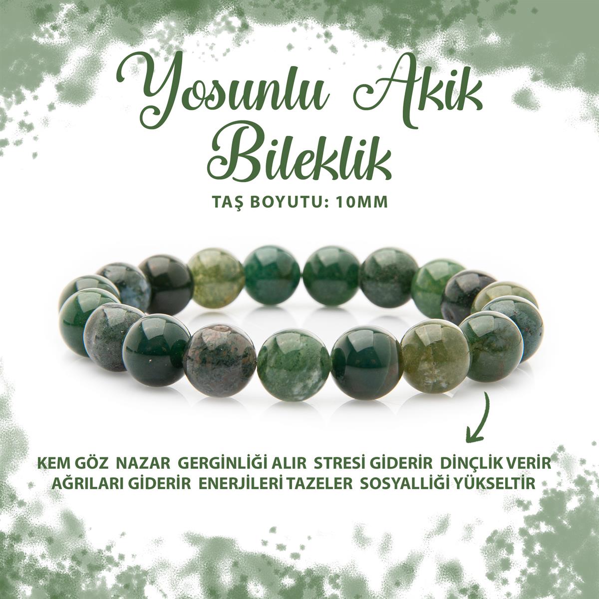 SERTİFİKALI Yosunlu Akik 10mm Doğal Taş Bileklik