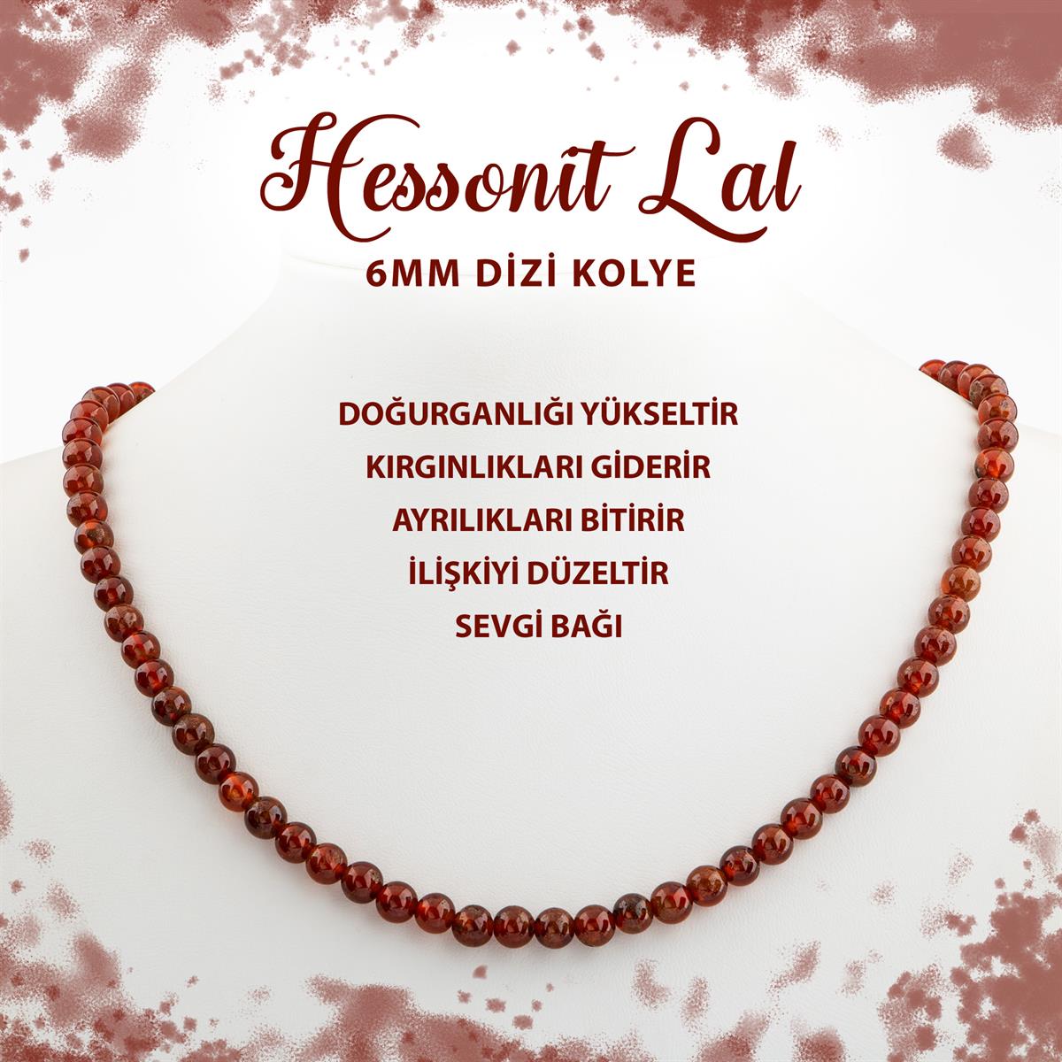SERTİFİKALI Hessonit Lal 6 mm Dizi Doğal Taş Kolye