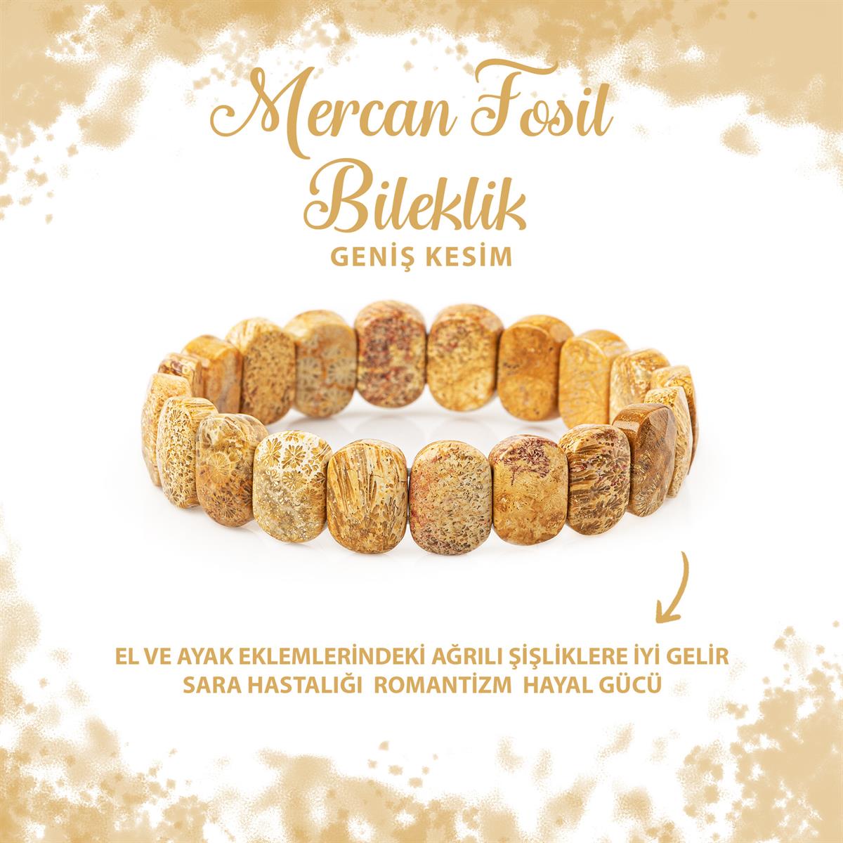 SERTİFİKALI Fosil Mercan Doğal Taş Geniş Kesim Bileklik