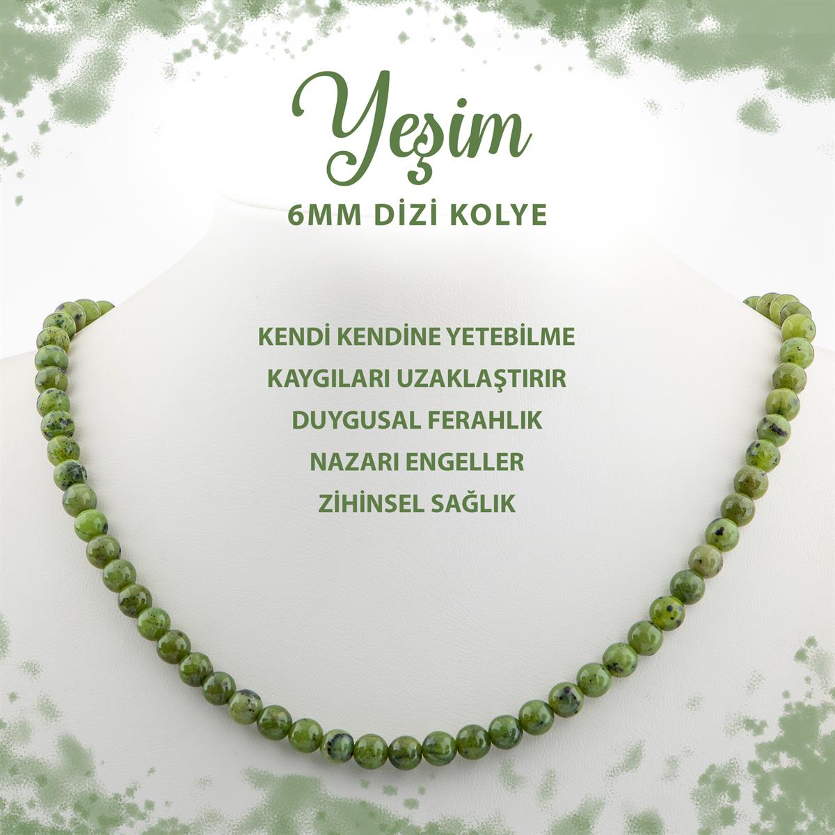 SERTİFİKALI Yeşim 6 mm Dizi Doğal Taş Kolye
