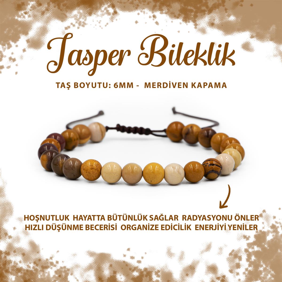 SERTİFİKALI Jasper 6mm Merdiven Kapama Doğal Taş Bileklik