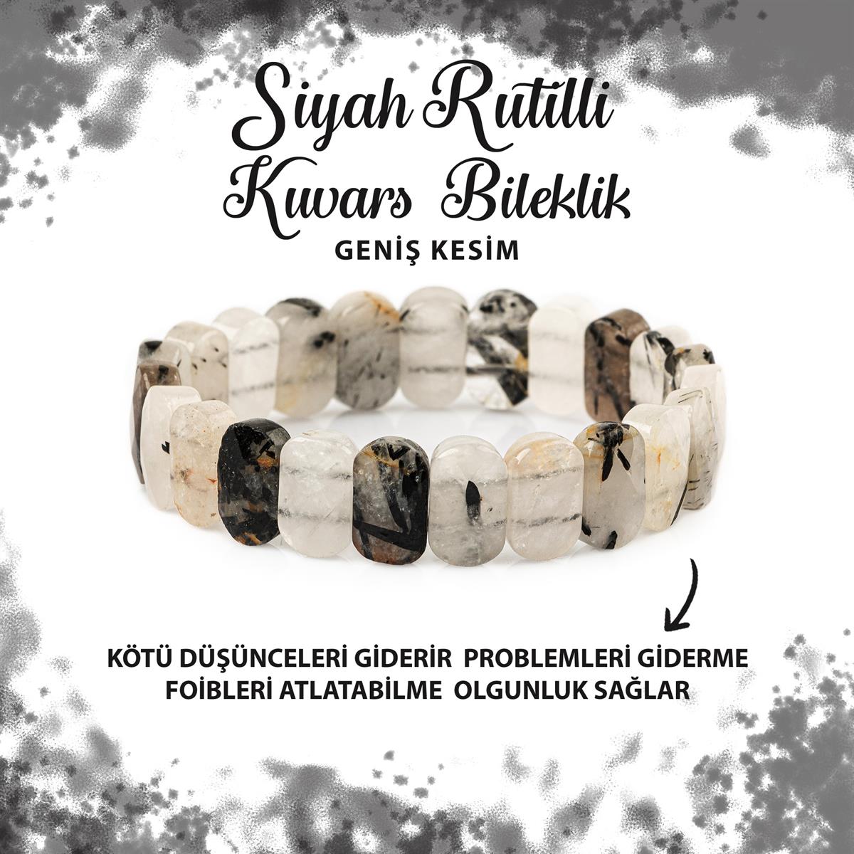 SERTİFİKALI Rutilli Kuvars Doğal Taş Geniş Kesim Bileklik