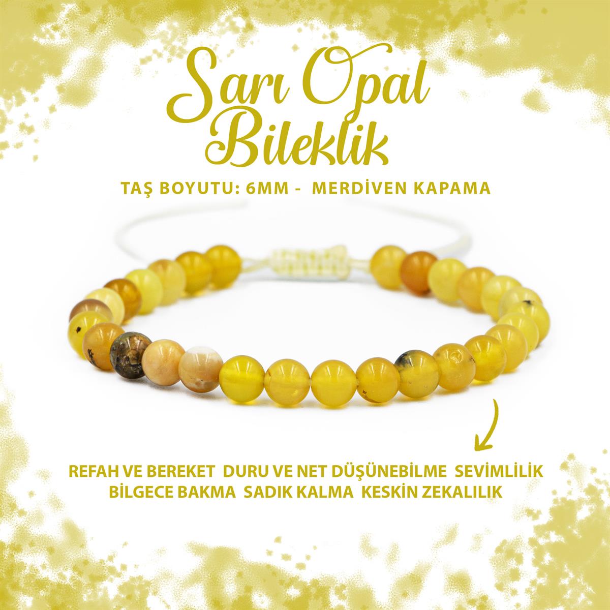 SERTİFİKALI Opal Sarı 6mm Merdiven Kapama Doğal Taş Bileklik