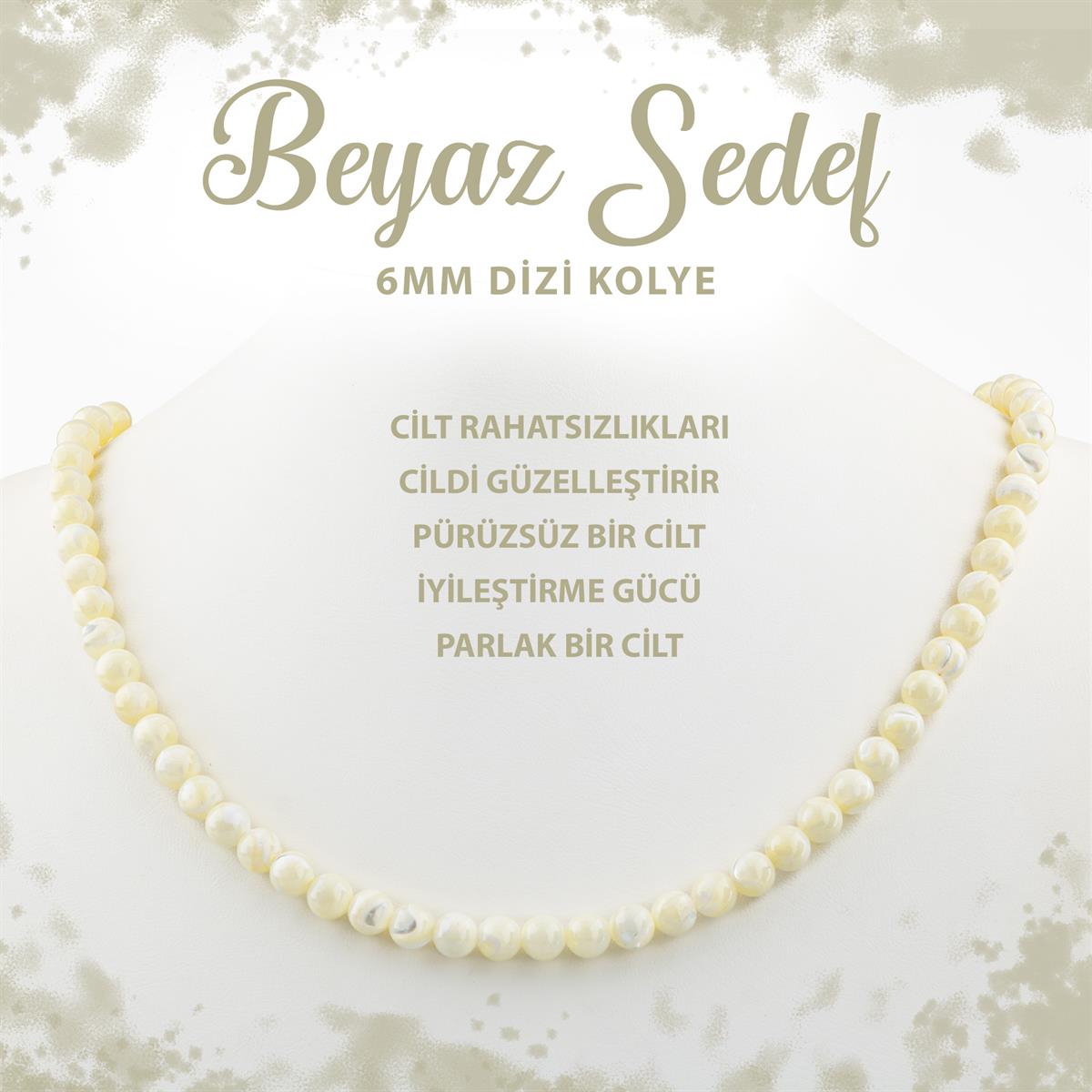 SERTİFİKALI Beyaz Sedef 6 mm Dizi Doğal Taş Kolye