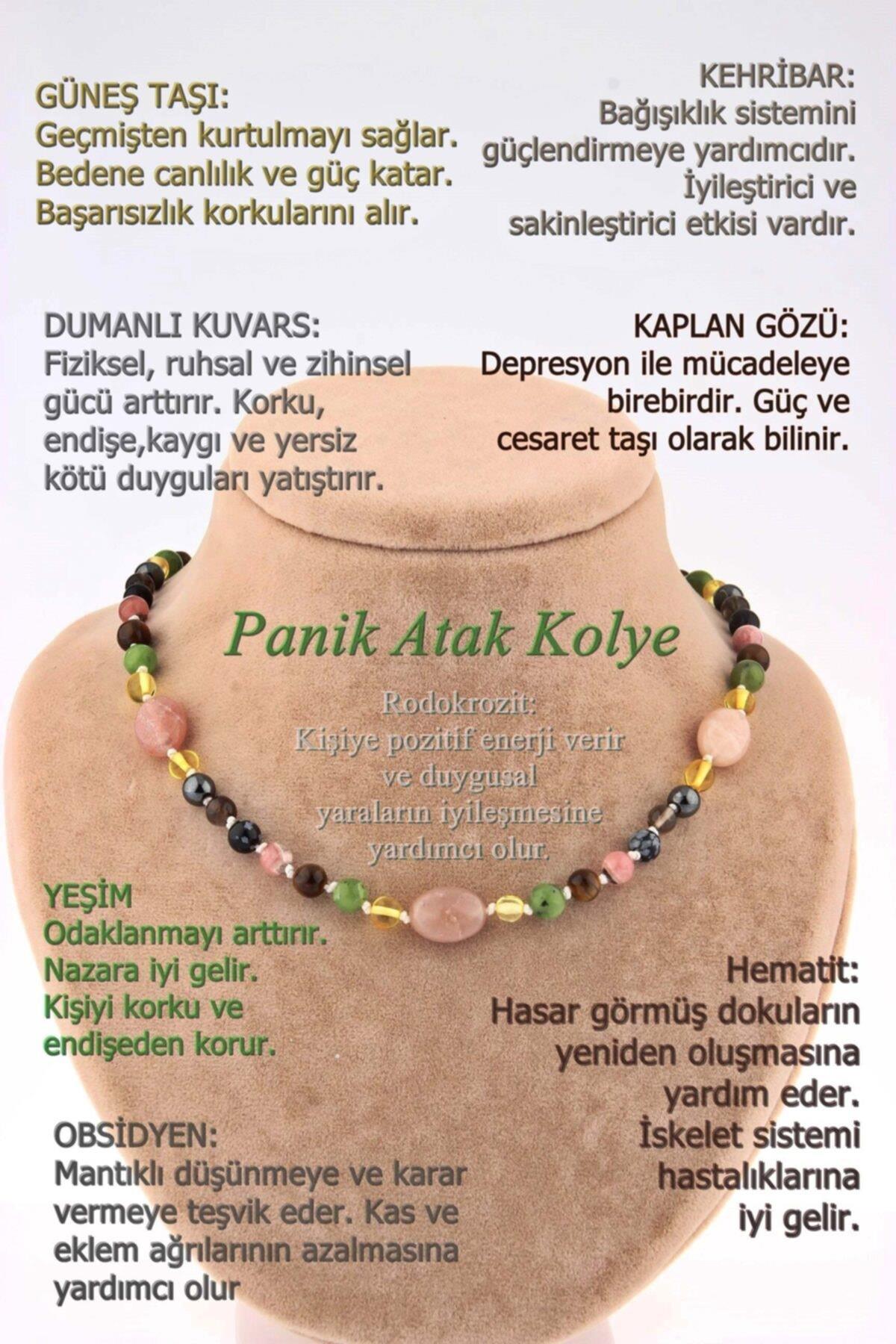 Rodokrozit Dumanlı Kuvars Güneş Taşı Kehribar Obsidyen Yeşim Hematit Kaplan Gözü Panik Atak Kolyesi