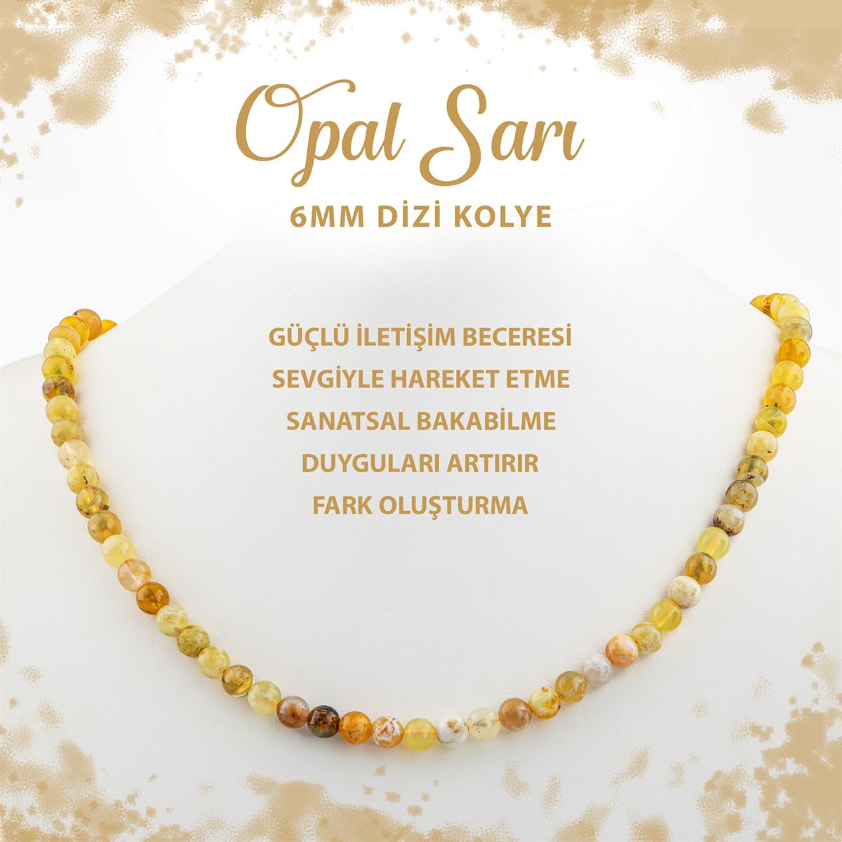 SERTİFİKALI Opal Sarı 6 mm Dizi Doğal Taş Kolye