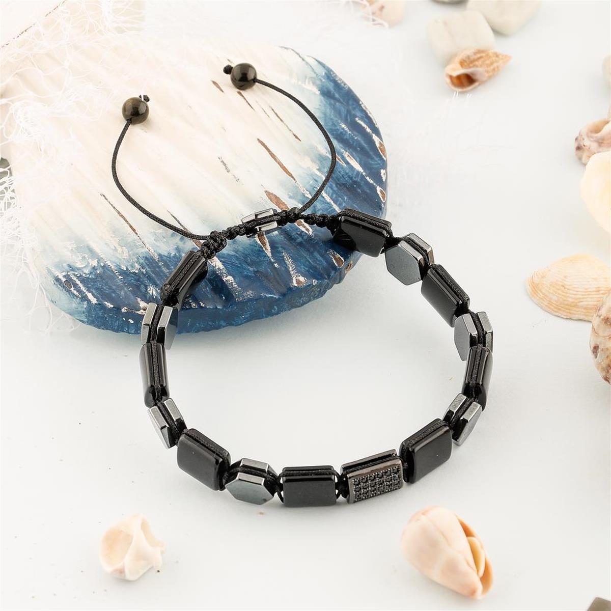 SERTİFİKALI Adaptasyon Doğal Taş Bileklik Obsidyen Hematit Zirkon Aparat B0015