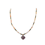 SERTİFİKALI Yonca Şekilli Güneş taşı, Pembe Opal, Hematit, Ametist Doğal Taş Kolye 70cm - 6mm