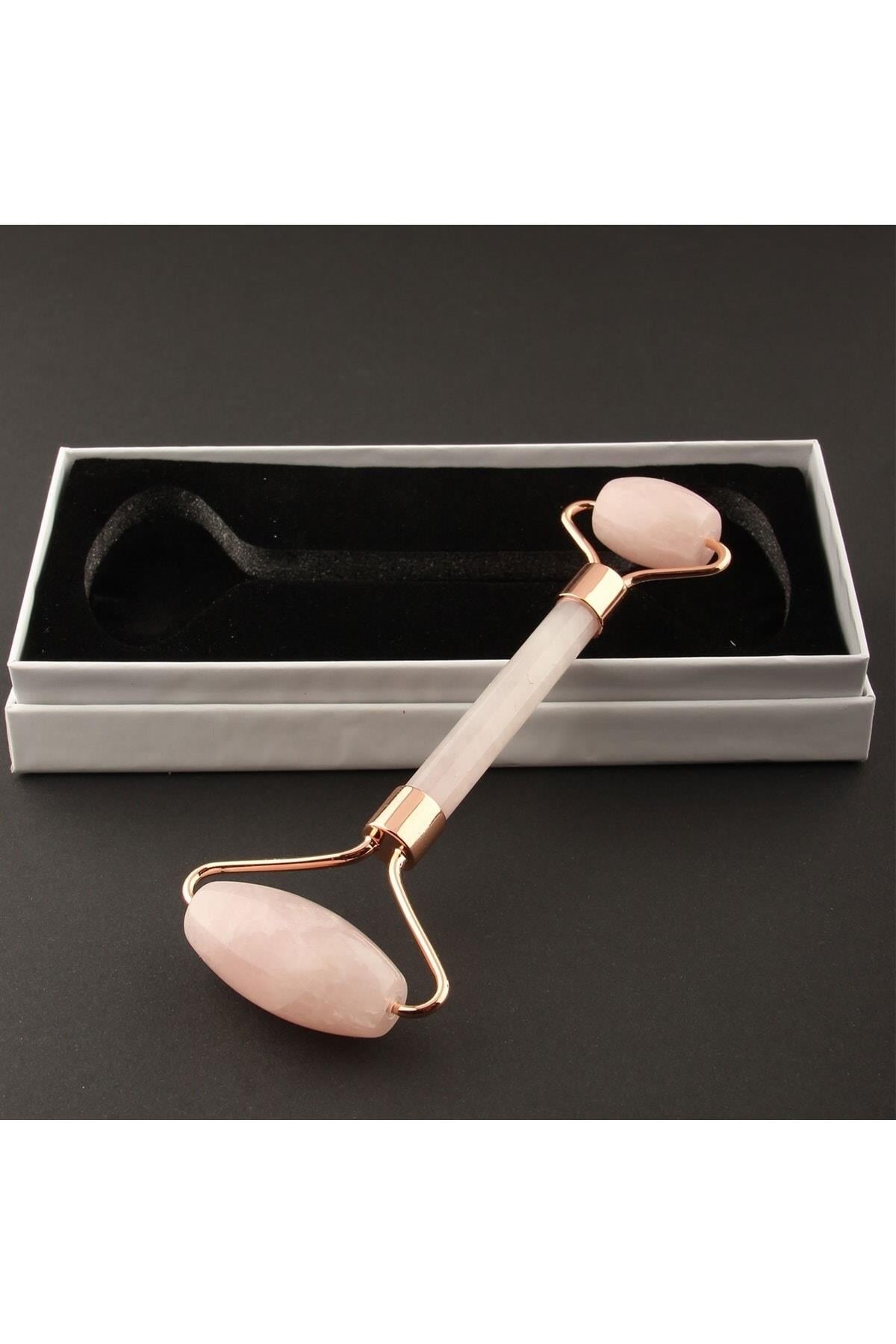 SERTİFİKALI Pembe Kuvars Doğal Taşı roller Masaj Aleti - 15 X 6 Cm Ma038