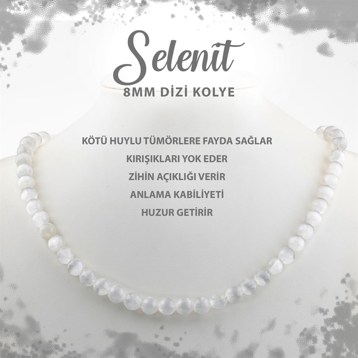 SERTİFİKALI Selenit 8 mm Dizi Doğal Taş Kolye