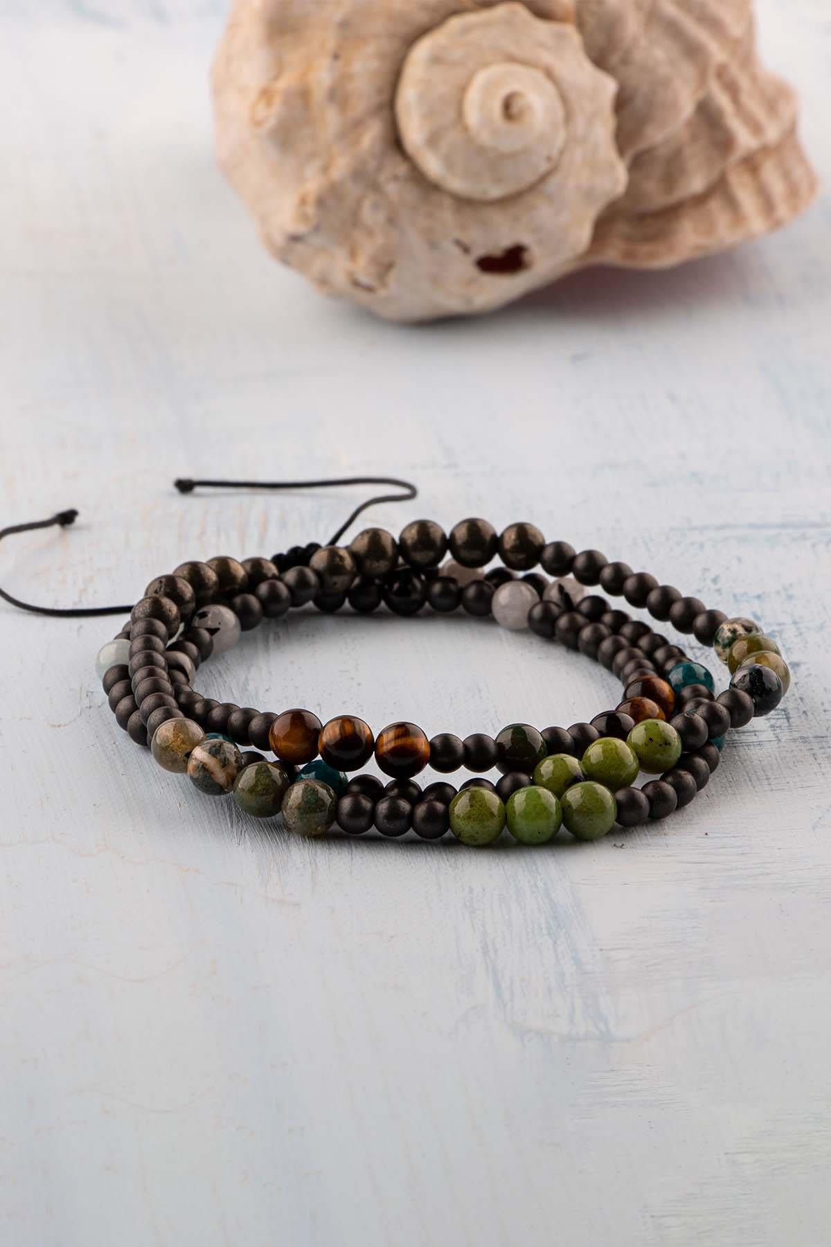 Sertifikalı İkizler Burcu Doğal Taş Kolye (Kuvars-Akuamarin-Apatit-Yeşim-Hematit-Yosunlu Akik-Pirit)