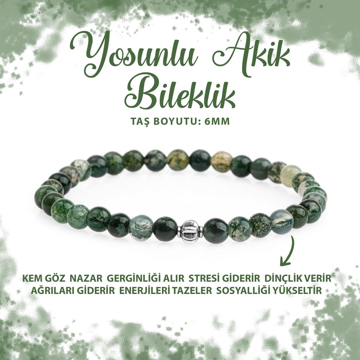 SERTİFİKALI Yosunlu Akik 6mm Doğal Taş Bileklik