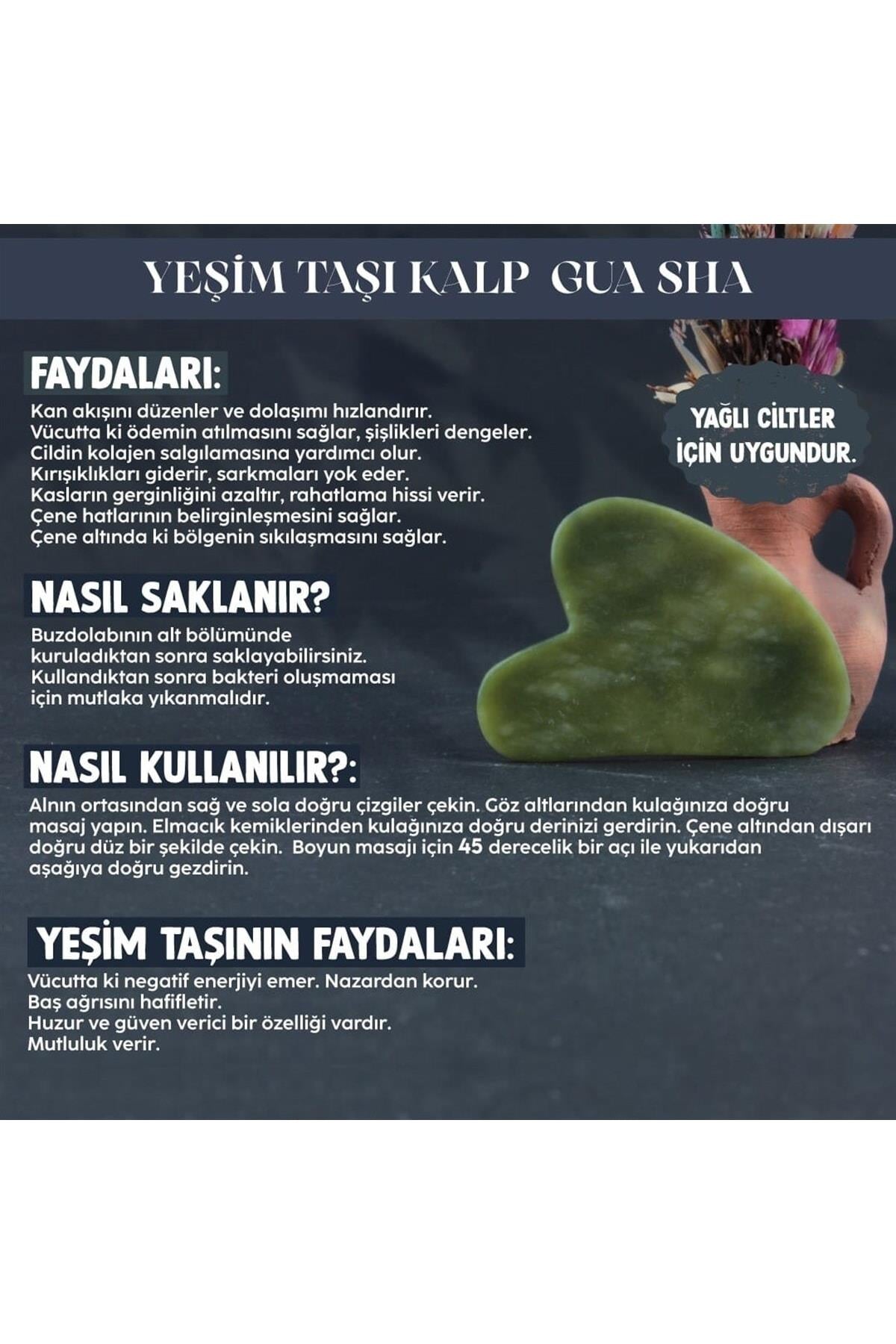SERTİFİKALI Yeşim Kalpli Gua Sha Yüz Masaj Aleti