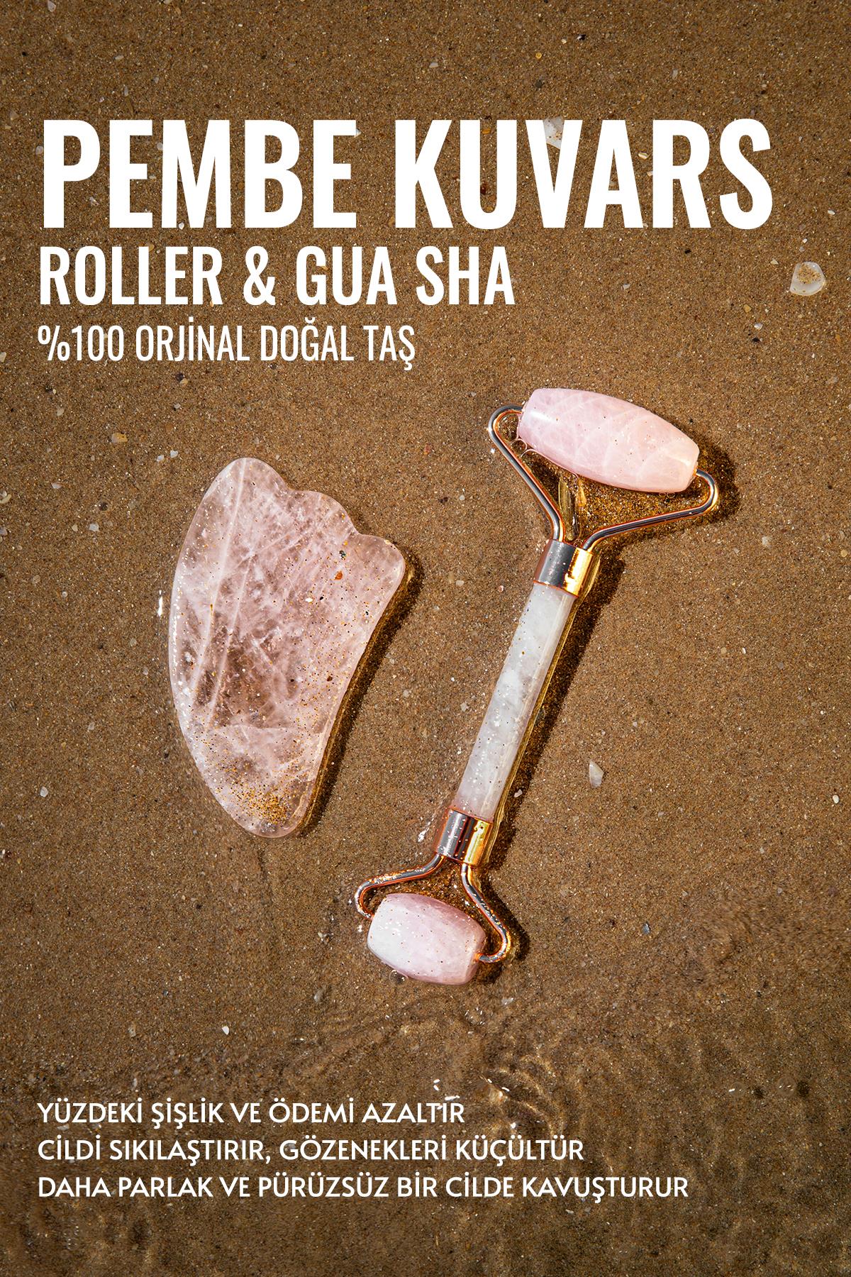 Sertifikalı Pembe Kuvars Roller &amp; Gua Sha %100 Orjinal Doğal Taş