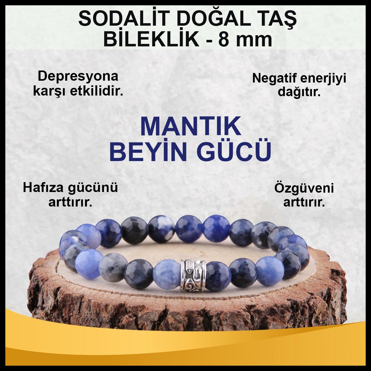SERTİFİKALI Sodalit  Orjinal ( Taşlar) Doğaltaş Bileklik 8 mm - B511