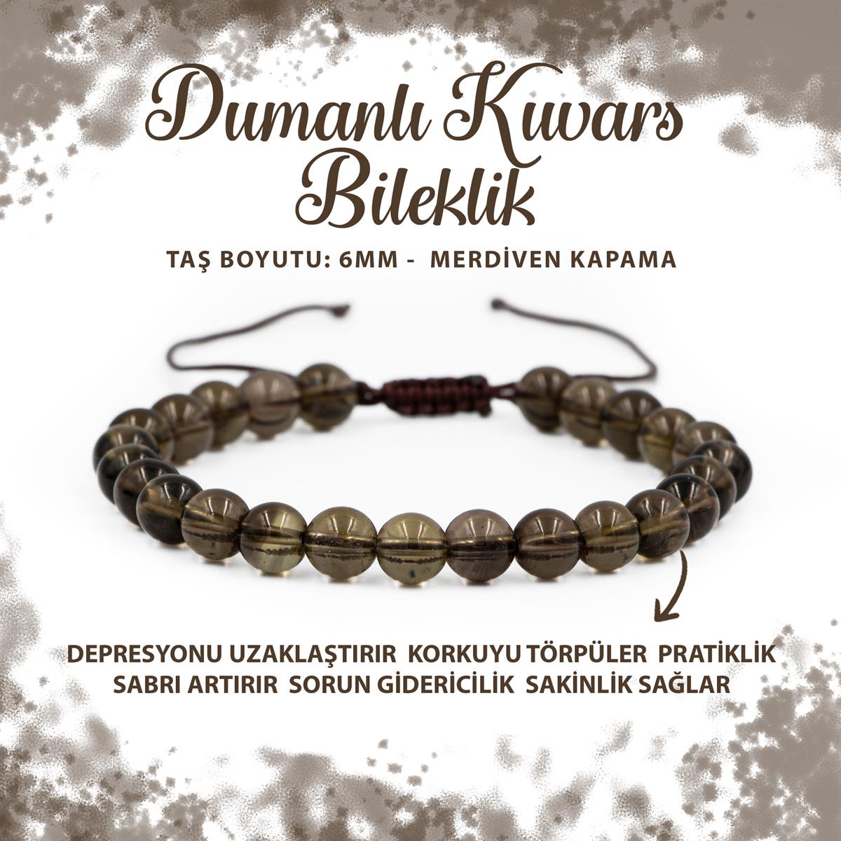 SERTİFİKALI Dumanlı Kuvars 6mm Merdiven Kapama Doğal Taş Bileklik