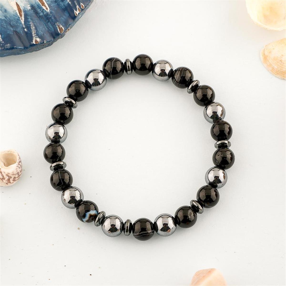 SERTİFİKALI Genel Sağlık Doğal Taş Bileklik Trehartz Göz Akik Hematit 8mm B0011
