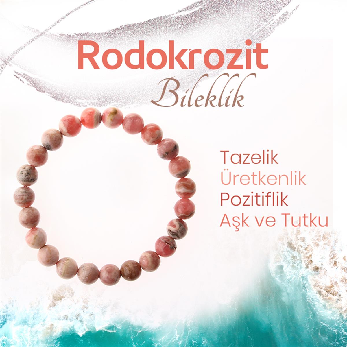 SERTİFİKALI Rodokrozit  Orjinal ( Taşlar) Doğaltaş Bileklik 8 mm, B1000