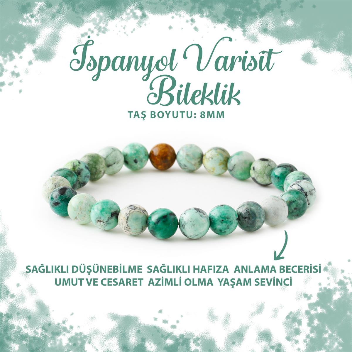 SERTİFİKALI İspanyol Varisit 8mm Doğal Taş Bileklik