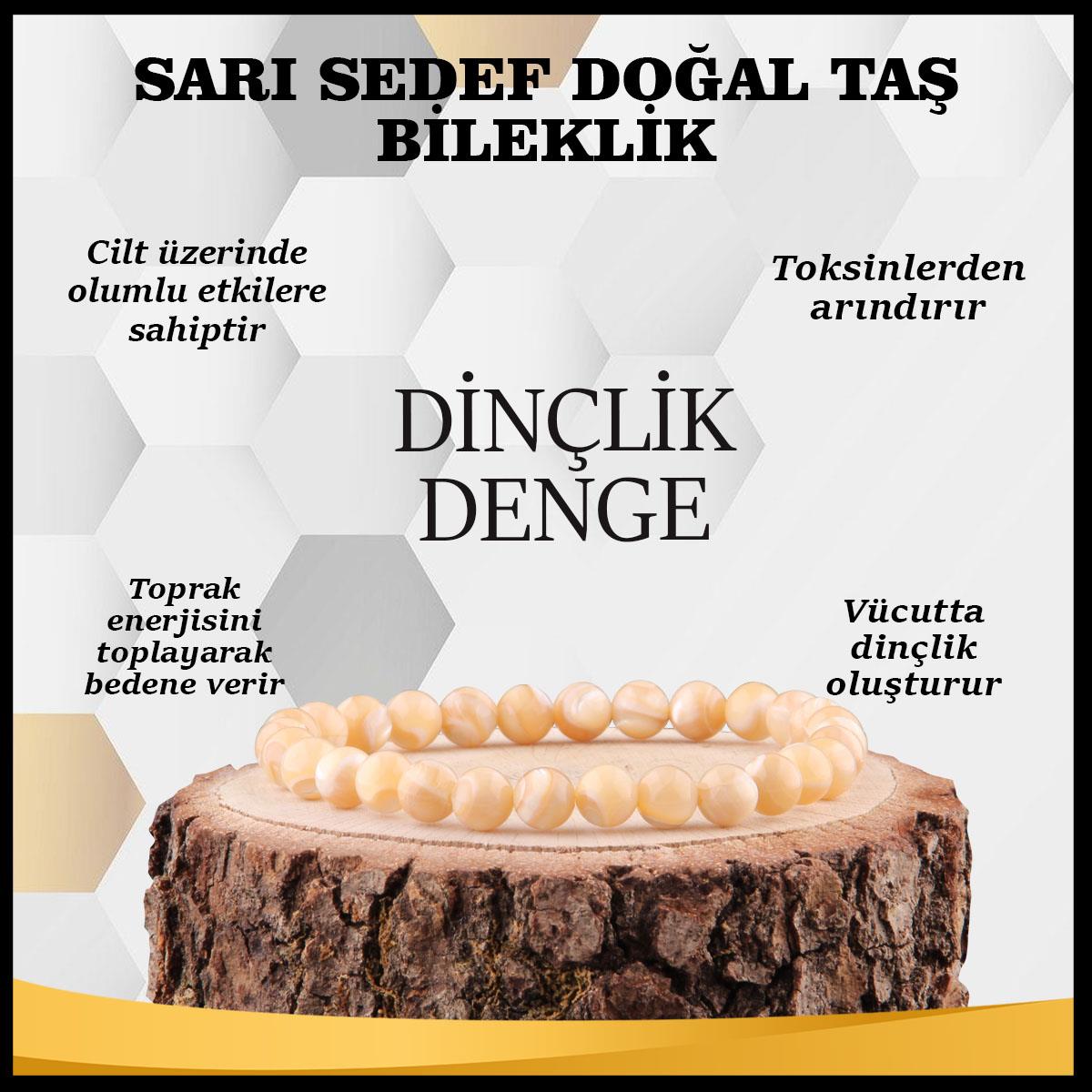 SERTİFİKALI Sarı Sedef  Orjinal ( Taşlar) Doğaltaş Bileklik 6 mm - B845