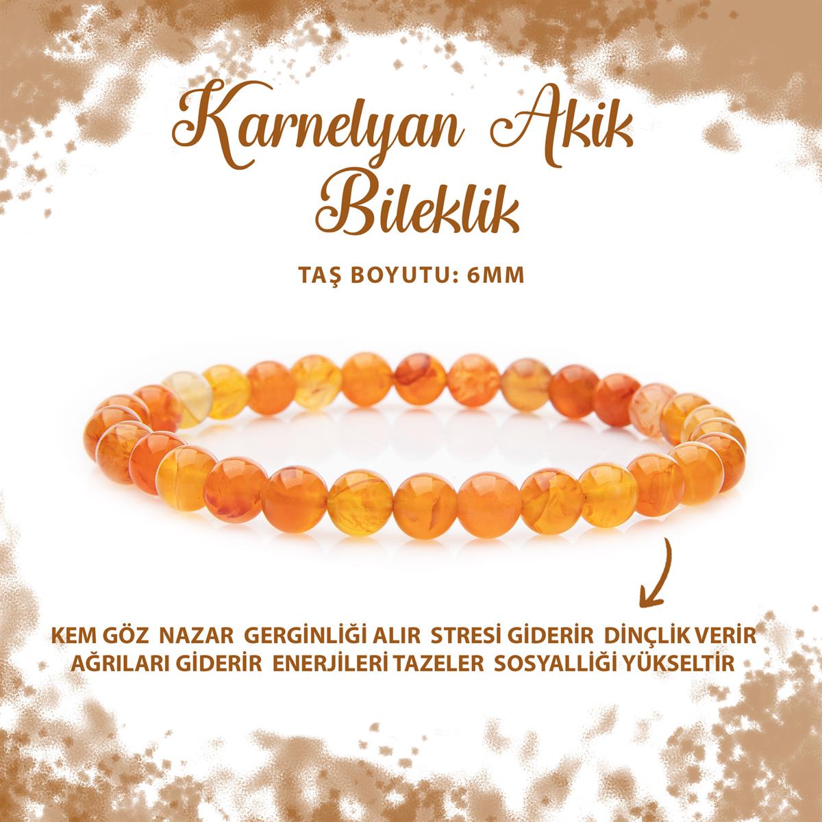 SERTİFİKALI Karnelyan Akik 6mm Doğal Taş Bileklik