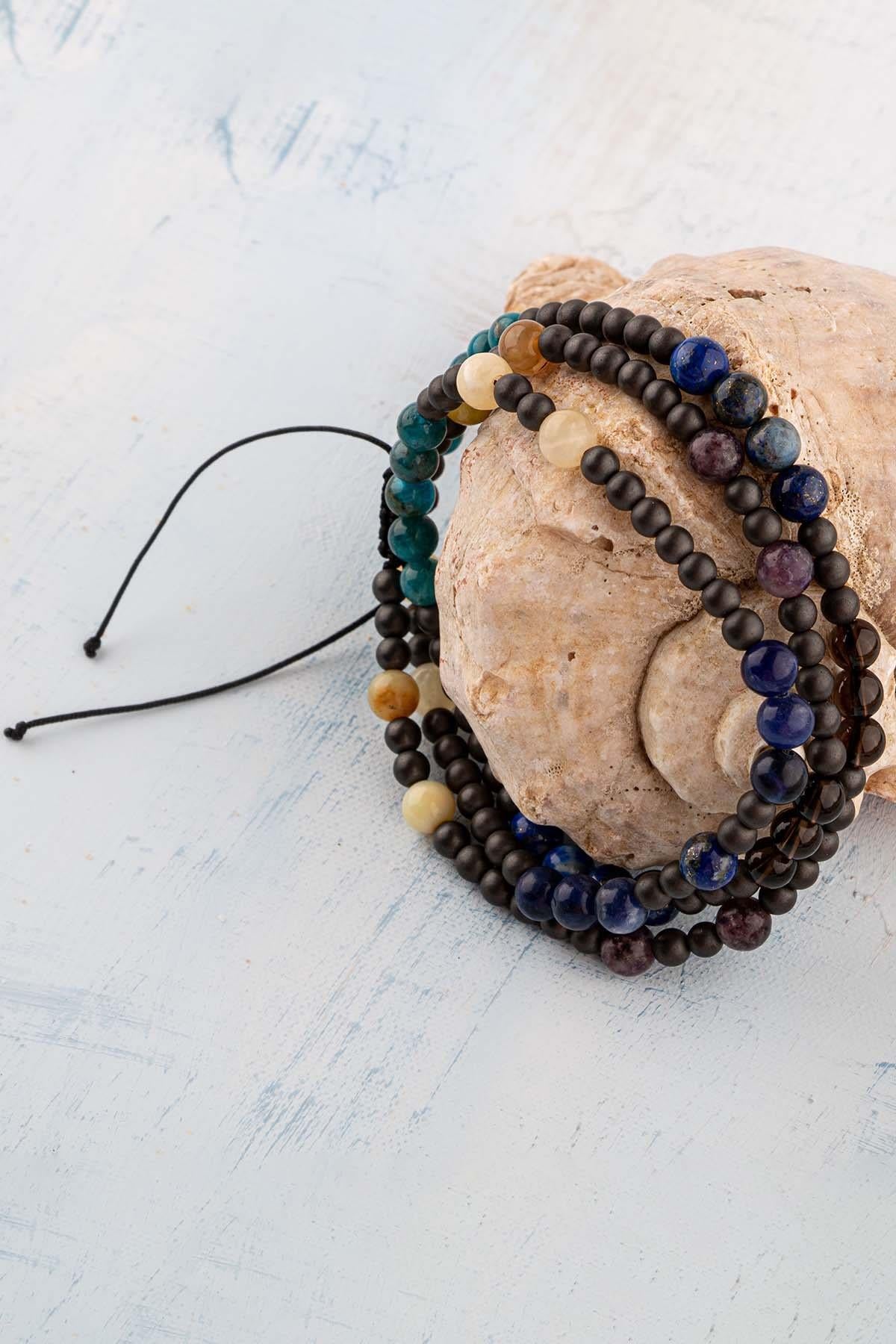 Sertifikalı Yay Burcu Doğal Taş Kolye (Sarı Opal-Ametist-Lazuli-Apatit-Kalsit-Dumorerit-Hematit)