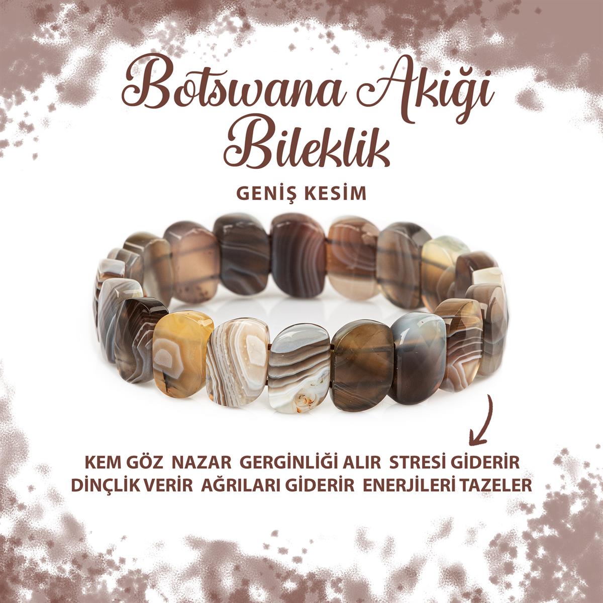 SERTİFİKALI Botswana Akiği Doğal Taş Özel Kesim Geniş Kesim Bileklik