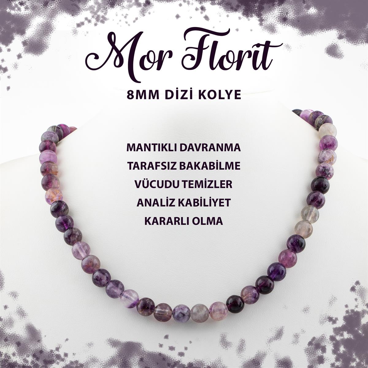 SERTİFİKALI Mor Florit 8 mm Dizi Doğal Taş Kolye