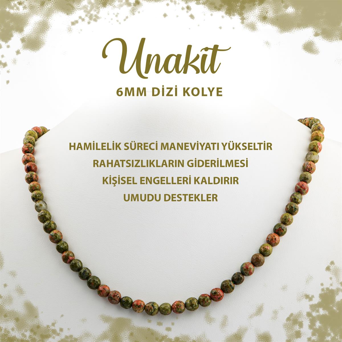 SERTİFİKALI Unakit 6 mm Dizi Doğal Taş Kolye