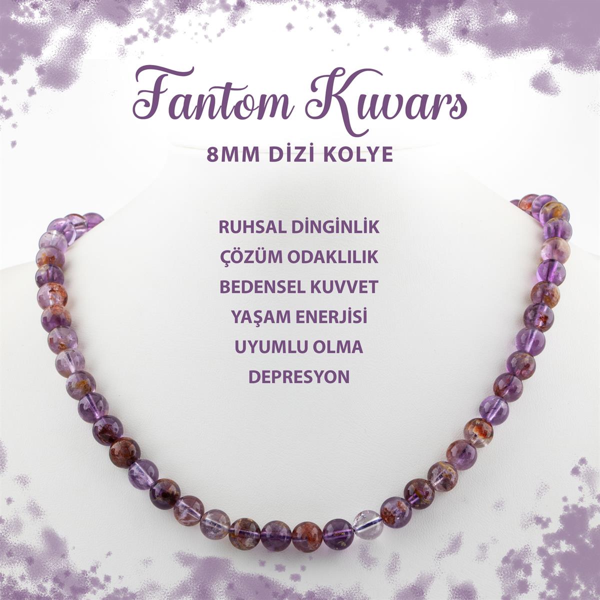 SERTİFİKALI Fantom Kuvars 8 mm Dizi Doğal Taş Kolye