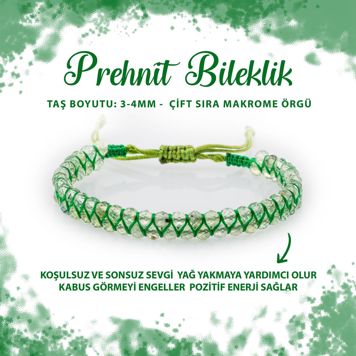 SERTİFİKALI Prehnit 3-4mm Çift Sıra Doğal Taş Bileklik