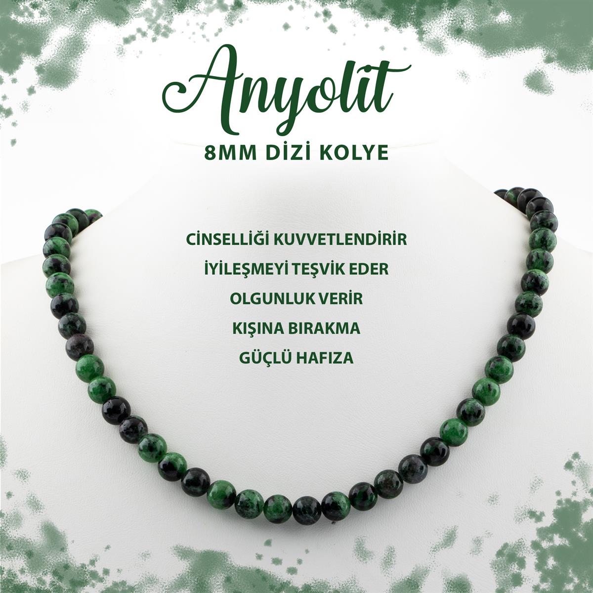 SERTİFİKALI Anyolit 8 mm Dizi Doğal Taş Kolye
