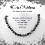 SERTİFİKALI Karlı Obsidyen 8 mm Düğümlü Doğal Taş Kolye