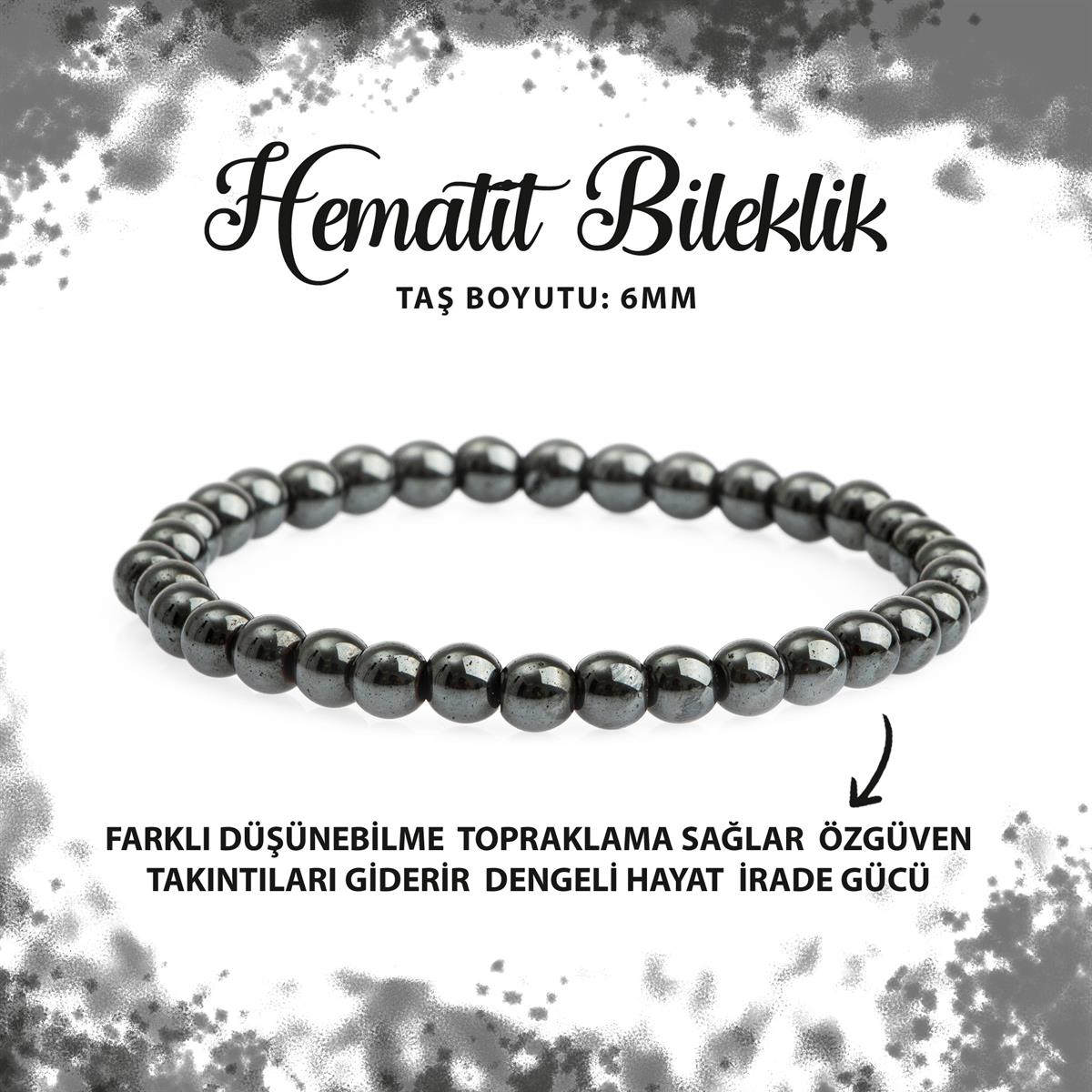 SERTİFİKALI Hematit 6mm Doğal Taş Bileklik