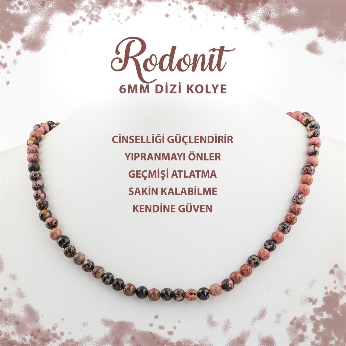 SERTİFİKALI Rodonit 6 mm Dizi Doğal Taş Kolye