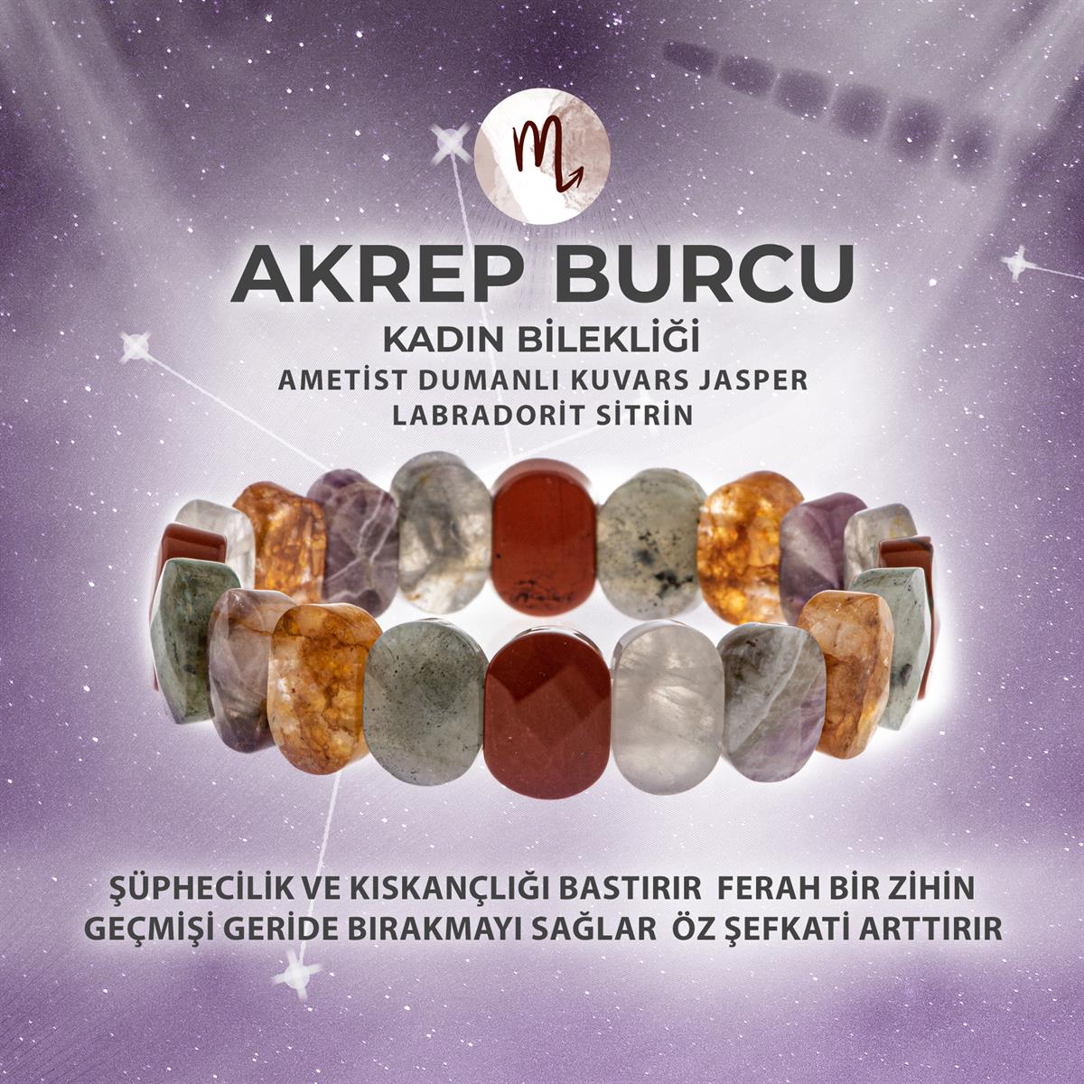 SERTİFİKALI Akrep Burcu Doğal Taş Geniş Kesim Kadın Bileklik