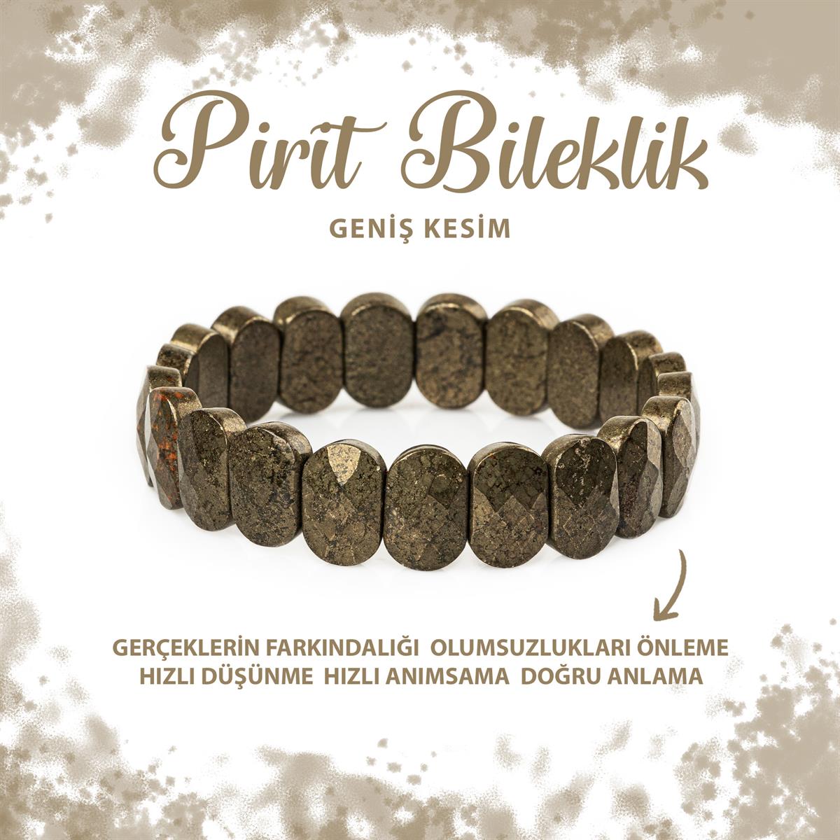 SERTİFİKALI Pirit Doğal Taş Geniş Kesim Bileklik