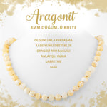SERTİFİKALI Aragonit 8 mm Düğümlü Doğal Taş Kolye