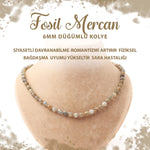 SERTİFİKALI Fosil Mercan 6 mm Düğümlü Doğal Taş Kolye