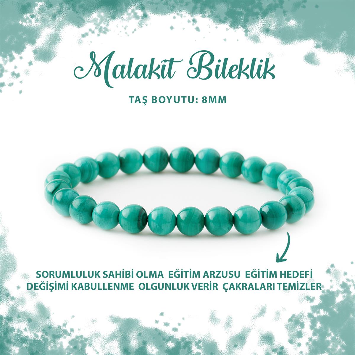 SERTİFİKALI Malakit 8mm Doğal Taş Bileklik