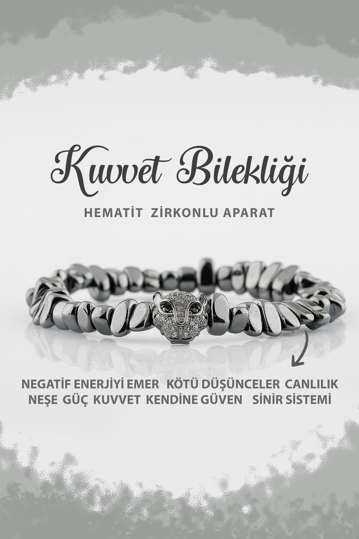 SERTİFİKALI Kuvvet Doğal Taş Bileklik Hematit Zirkon Aparat B004