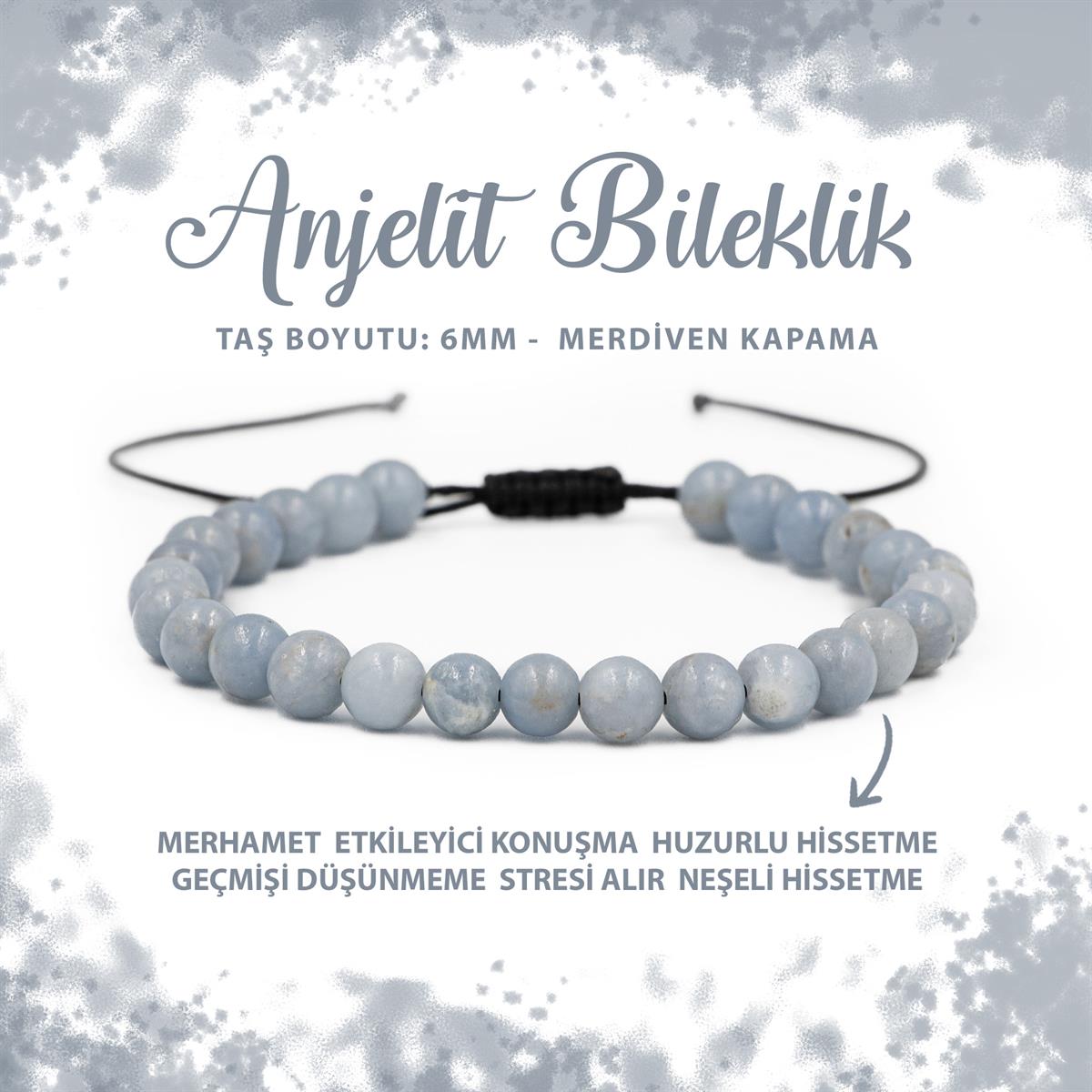SERTİFİKALI Anjelit 6mm Merdiven Kapama Doğal Taş Bileklik