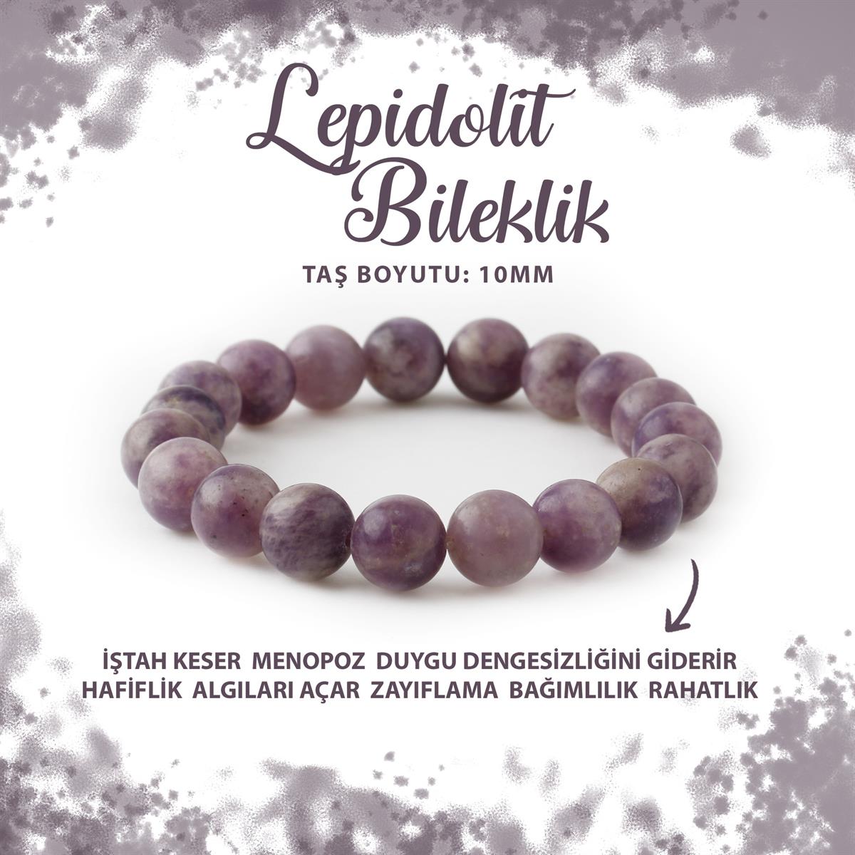 SERTİFİKALI Lepidolit 10mm Doğal Taş Bileklik