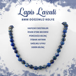 SERTİFİKALI Lapis Lazuli 8 mm Düğümlü Doğal Taş Kolye
