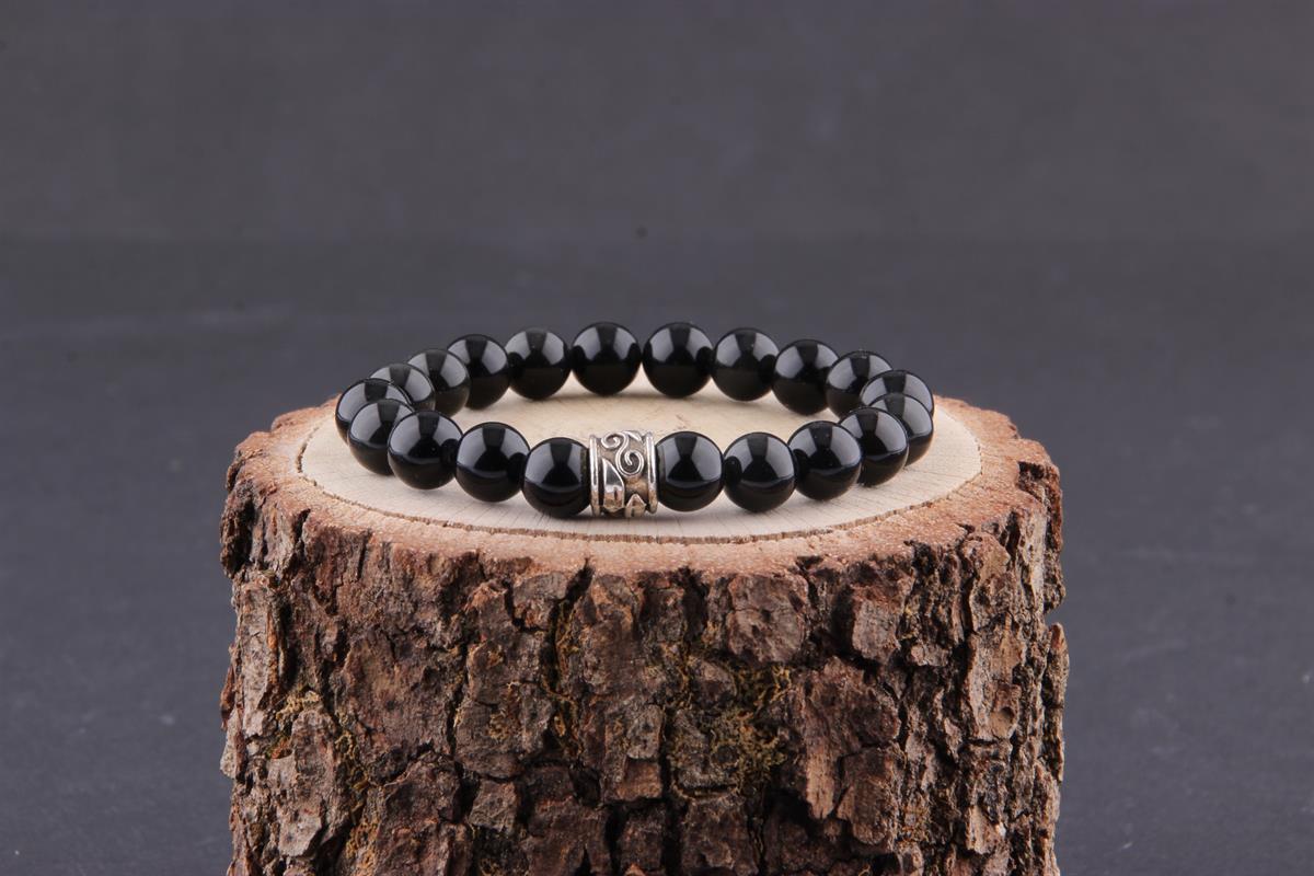 SERTİFİKALI Obsidyen  Orjinal ( Taşlar) Doğaltaş Bileklik 8 mm - B872