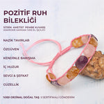 SERTİFİKALI Pozitif Ruh Bilekliği Ametist Pembe Kuvars Sitrin Doğal Taşlı %100 El İşçiliği